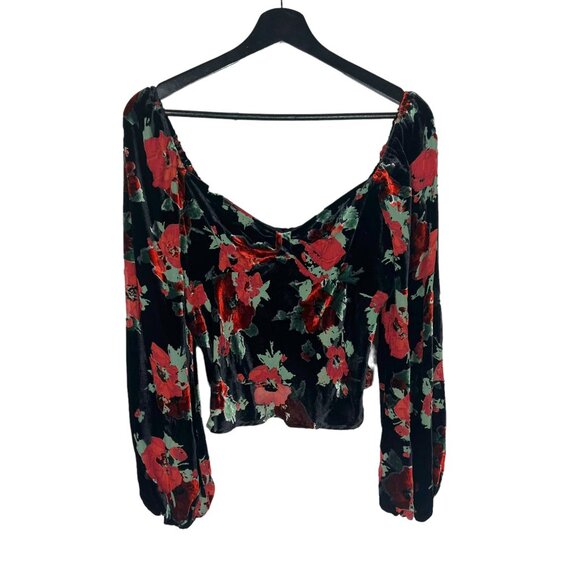 NWT Rixo Bridgette Black Red Sweetheart Neckline Velvet Floral Print Long Sleeve - Picture 1 of 12